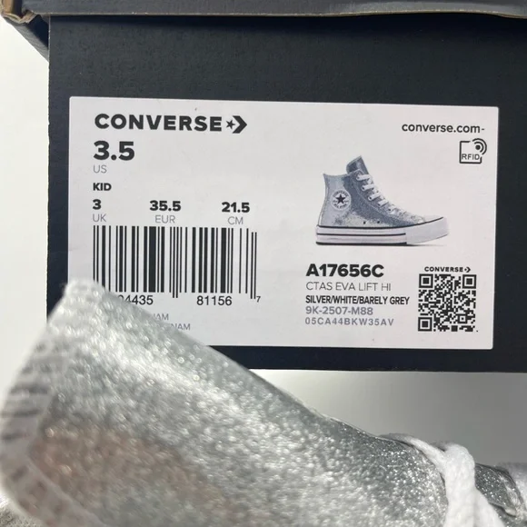 Converse CTAS EVA LIFT HI Chuck Taylor All Star High Top Sneakers Silver Glitter - Picture 15 of 16